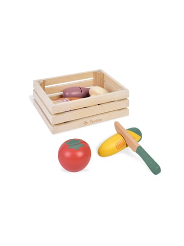 Pinolino Gemüse-Set mit Messer im Holzkorb, 8-tlg., 17 x 13 x 7 cm