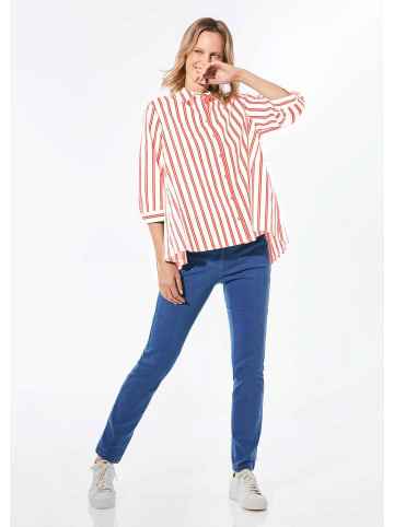 GOLDNER Schlichte Baumwoll-Bluse mit 3/4-Arm in weiß / hagebutte / gestreift