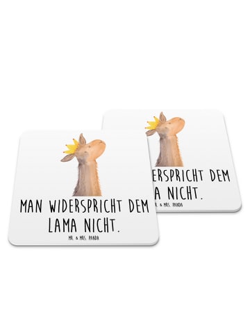 Mr. & Mrs. Panda Gläseruntersetzer Lamakopf König mit Spruch in Weiß