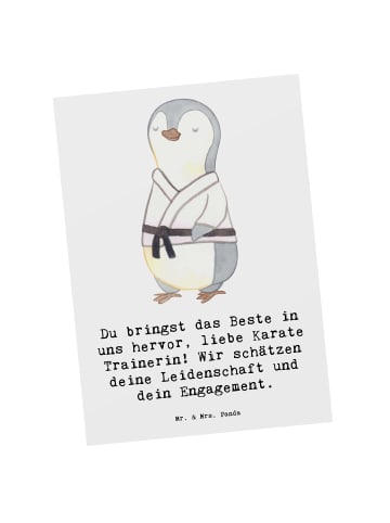Mr. & Mrs. Panda Postkarte Karate Trainerin mit Spruch in Weiß