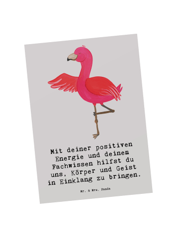 Mr. & Mrs. Panda Postkarte Yoga Trainerin Harmonie mit Spruch in Grau Pastell