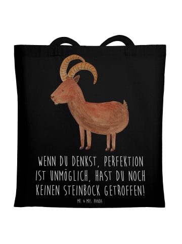 Mr. & Mrs. Panda Shopping Tasche Steinbock Perfektion mit Spruch in Schwarz