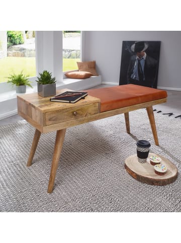 KADIMA DESIGN Sitzbank Ziegenleder | 100x52cm, Retro, Stauraum, Braun
