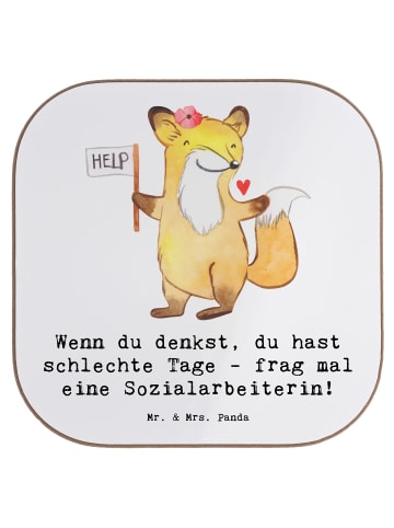 Mr. & Mrs. Panda Bierdeckel Sozialarbeiterin Stärketage mit Spruch in Weiß