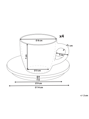 Beliani 8er-Set Tassen und Becher CARAWAY in Weiß