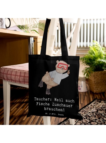 Mr. & Mrs. Panda Shopping Tasche Tauchen Zuschauer mit Spruch in Schwarz