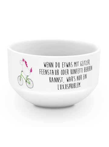 Mr. & Mrs. Panda Schüssel Einhorn Radfahrer mit Spruch in Weiß