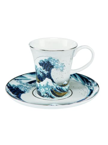 Goebel Espressotasse " Katsushika Hokusai - Die Welle - Silber " in blau weiß