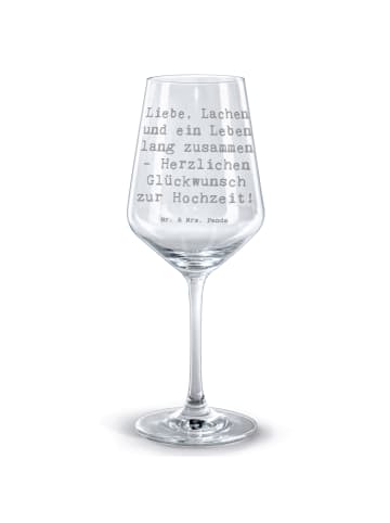 Mr. & Mrs. Panda Glas mit Gravur Spruch Hochzeit Liebe Lachen mi... in Transparent