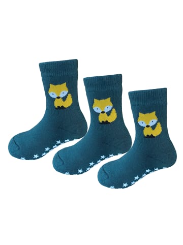 Yalion 3er-Set: Antirutschsocken Vollplüsch Fuchs in Grün 