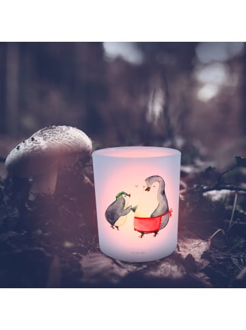 Mr. & Mrs. Panda Windlicht Draußen Pinguin mit Kind ohne Spruch in Transparent