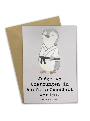 Mr. & Mrs. Panda Grußkarte Judo Umarmungen mit Spruch in Grau Pastell