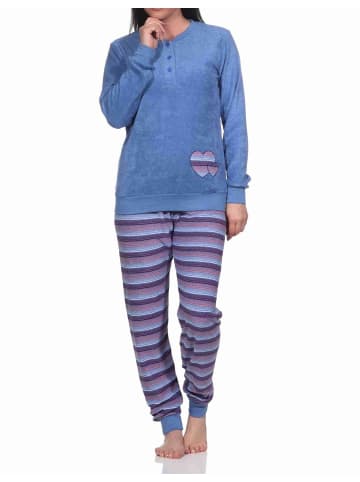 NORMANN Frottee Schlafanzug Bündchen - 77714 in blau