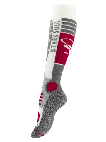 Stark Soul® Ski & Snowboard Socken 2 Paar, mit Spezialpolsterung in Wollweiss/Grau/Rot