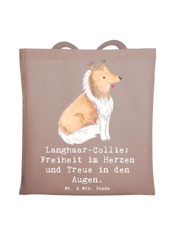 Mr. & Mrs. Panda Tote Bag Langhaar Collie Treue mit Spruch in Braun Pastell