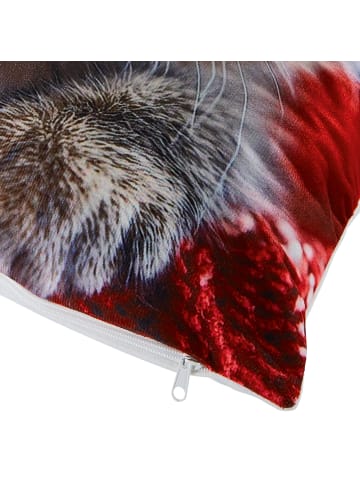 REDBEST Nicky-Velours Kissenhülle in rot-grau