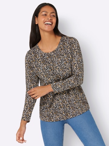 Sieh an! Langarmshirt in graphit-ocker-bedruckt