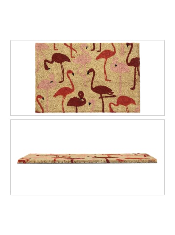 relaxdays Kokos-Fußmatte "Flamingo" in Natur/ Rot - 40 x 60 cm