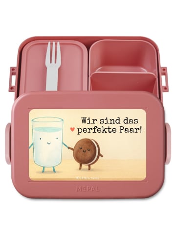 Mr. & Mrs. Panda Bento Box Milch Keks Design mit Spruch in Rot Pastell