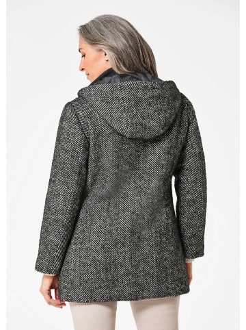 GOLDNER Kurzgröße:  Kurzmantel Wollmantel mit Fischgräten-Muster in schwarz / weiß