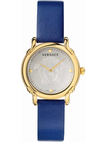 Versace Schweizer Uhr Safety Pin goldfarben in blau