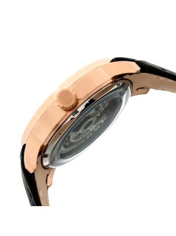 Heritor Ryder Skelett-Uhr mit Lederarmband in Black/Rose Gold