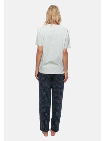 Schiesser Schlafanzug Cotton in Blau gepunktet / Grau