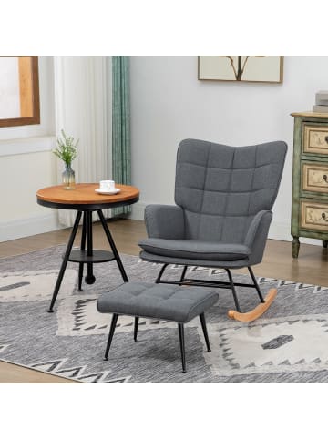 HOMCOM Schaukelstuhl mit Hocker-64L x 89B x 90H cm-Grau