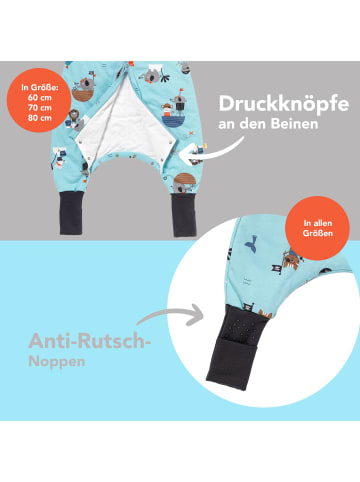 Schlummersack Schlafsack mit Füßen und umklappbaren Bündchen, 1.0 TOG in Hellblau-Rot