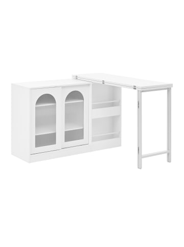 ABRIHOME Ausziehbarer 360° Drehbarer Bartisch Mit Stauraum und Glasschranktür in Weiß