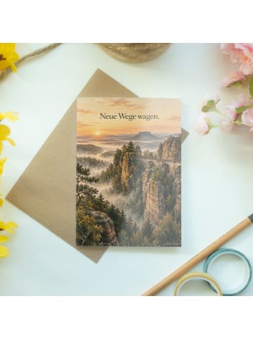 Grußkarte Bastei malerisch Design mit Spruch in Weiß
