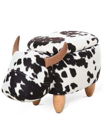 HOMCOM Polsterhocker-62L x 35B x 36H cm-Schwarz+Weiß+Natur
