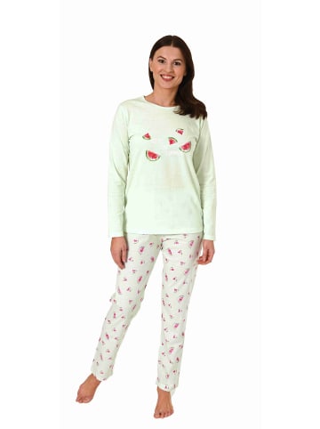 NORMANN Schlafanzug lang Melone Pyjamahose allover - 71395 in grün