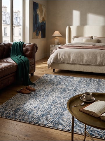KADIMA DESIGN Kurzflor-Teppich fussbodenheizung-geeignet CROAL Chevron in Natur-Blau