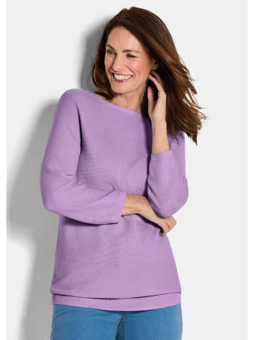 GOLDNER Strickpullover Eleganter Baumwollpullover, Halbarm in flieder