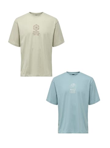 Only&Sons T-Shirt 2er-Set Rundhals Kurzarm in Grau-Blau