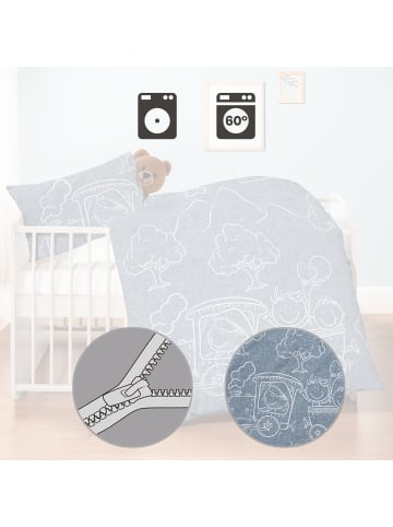 Biberna Melange-Flanell Kinder-Bettwäsche in blau