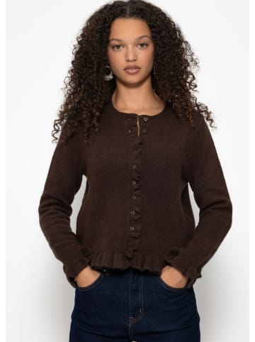 SASSYCLASSY Cardigan mit Rüschen in Dunkelbraun