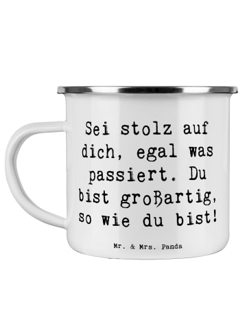 Mr. & Mrs. Panda Camping Emaille Tasse Spruch Mit Enttäuschungen... in Weiß