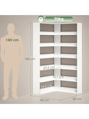 HOMCOM Bücherregal in Weiß 90L x 90B x 180H cm