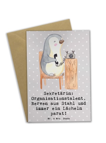 Mr. & Mrs. Panda Grußkarte Sekretärin Heldin mit Spruch in Grau Pastell