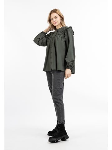 DreiMaster Vintage Damen Langarmbluse in Dunkeloliv