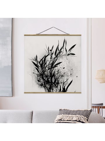 WALLART Stoffbild - Grafische Pflanzenwelt - Schwarzer Bambus in Schwarz-Weiß