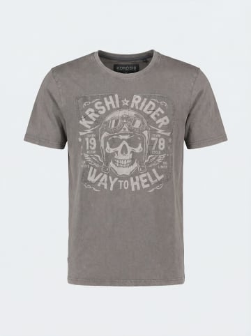 KOROSHI Crew cotton print-emb washed t-shirt in grau