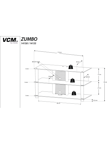 VCM  TV Möbel Sideboard Fernseh Rack Alu Glas Zumbo in Schwarzglas