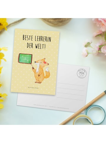 Mr. & Mrs. Panda Grußkarte Fuchs Lehrerin mit Spruch in Gelb Pastell