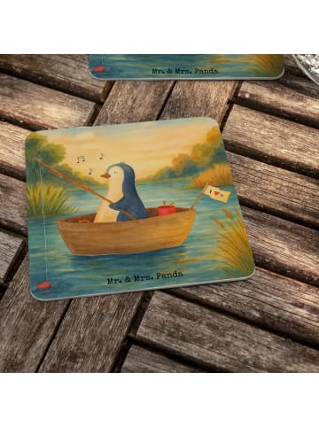 Mr. & Mrs. Panda Bierdeckel Pinguin Angelboot Design ohne Spruch in Weiß