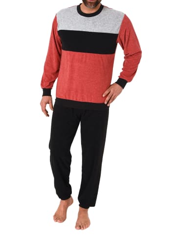 NORMANN Frottee langarm Schlafanzug Pyjama Bündchen - 81312 in rot