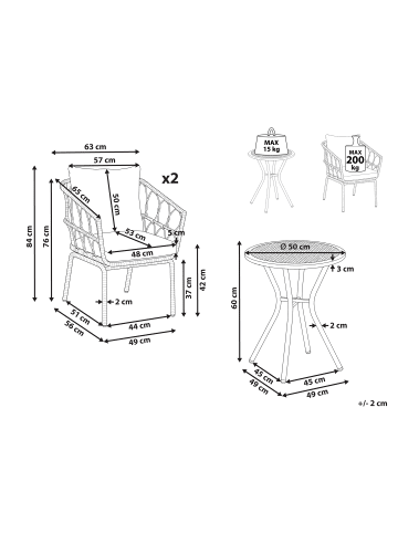 Beliani 3-tlg Bistro Set FERLA in Braun/Weiß