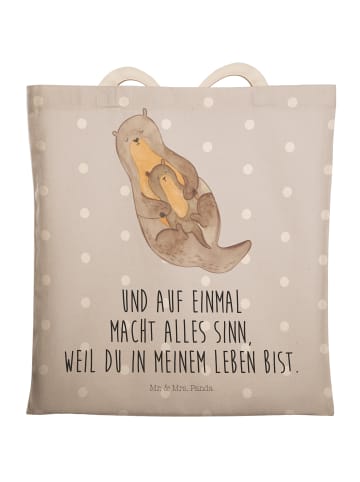 Mr. & Mrs. Panda Einkaufstasche Otter Kind mit Spruch in Grau Pastell